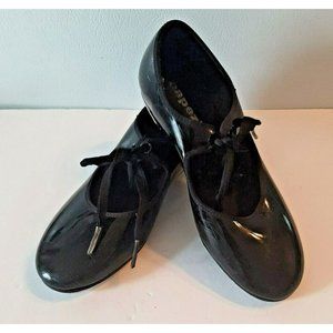 1.5 M Girls Tap Shoes Capezio Black Patent Tie
